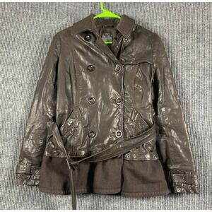 VTG Brogden Jacket Womens Large L Brown Lambskin Leather Belted Wool Moto Italy